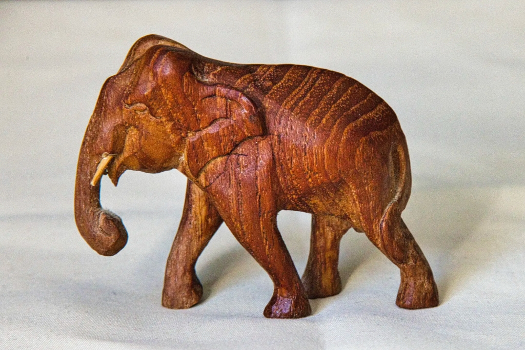 Tiny Teak Elephant Statue