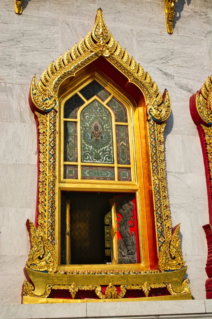 stained glass exterior, Wat Benchamabophit, Bangkok, TH
