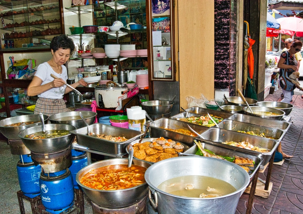 Market Food Dishes being served, Bangkok, TH
