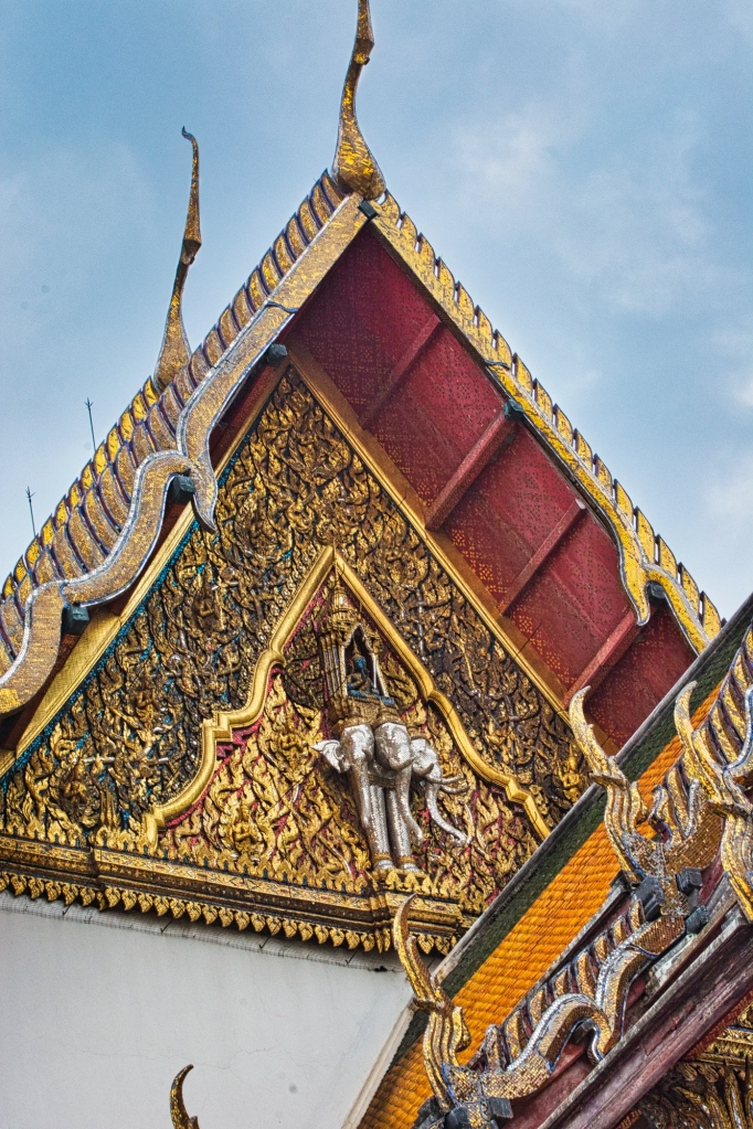 God Indra on elephant Erawan, Wat Suthat Pediment, Bangkok, TH