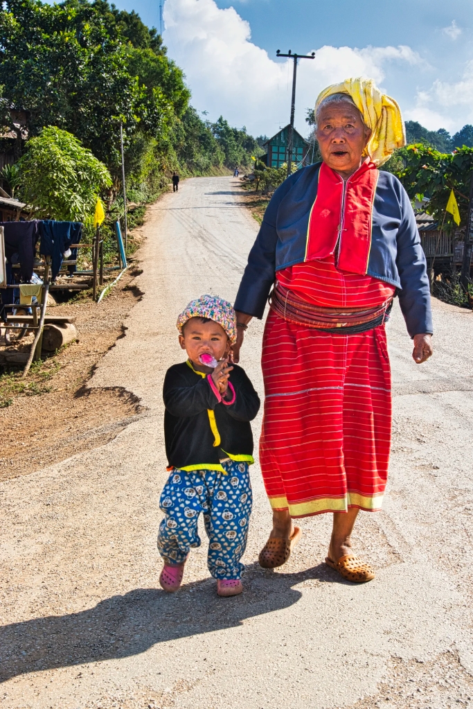Hill Tribe Grandma and Grandson, Doi Ang Khang, Thailand